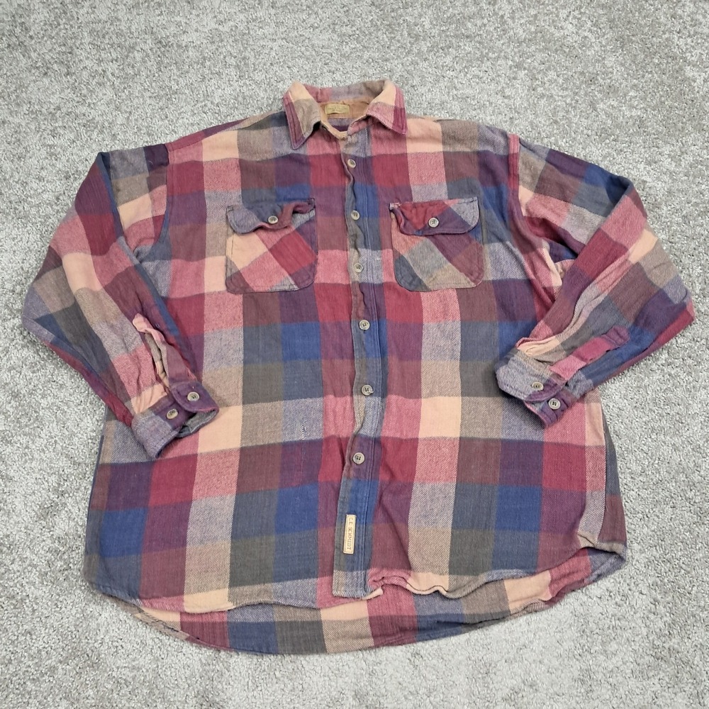 CE Schmidt Workwear Mens XL Flannel‎ Shirt Plaid Cotton Corduroy Collar Burgundy